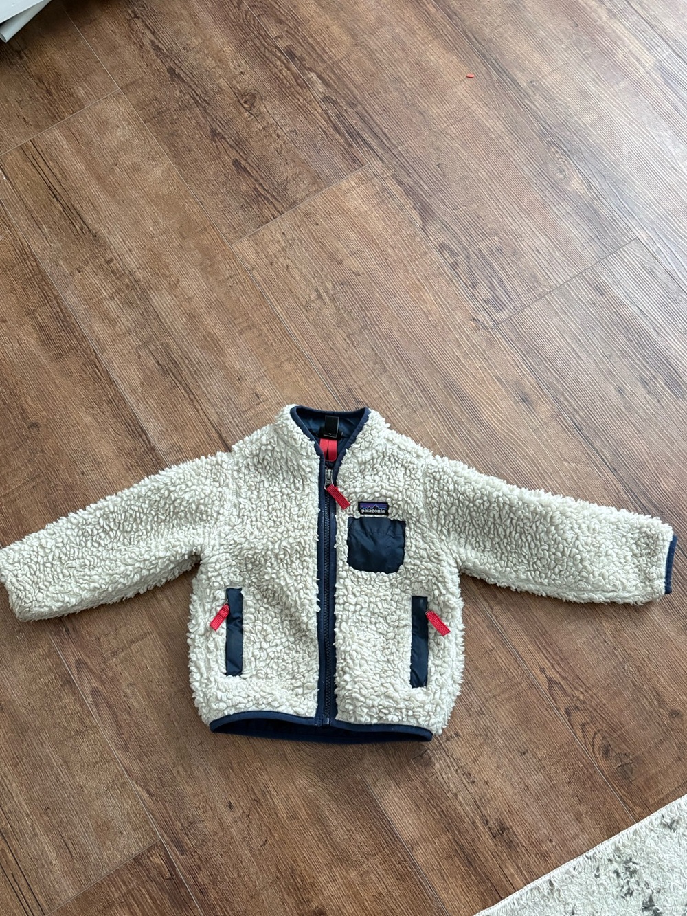 Patagonia Kids Sherpa Jacket - Cream with Navy and Red Accents